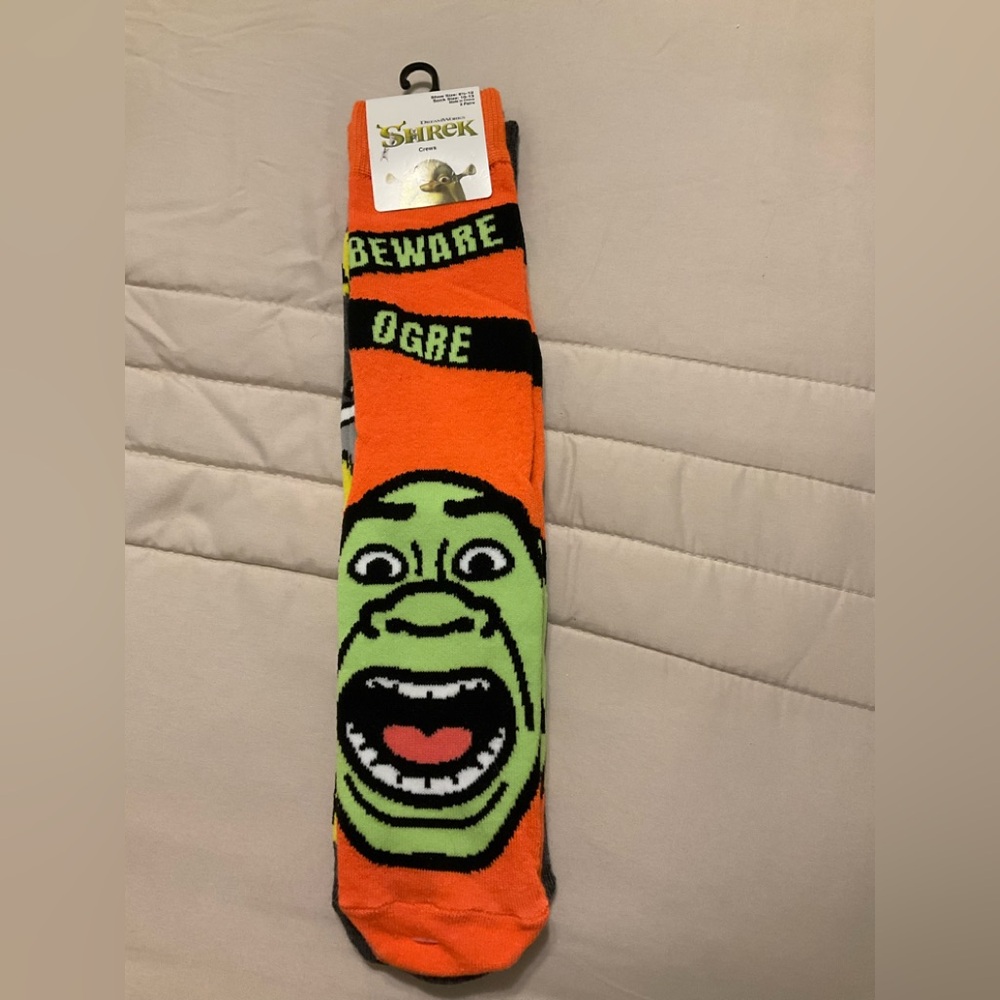 Set of 2 Shrek Beware ogre character crew socks